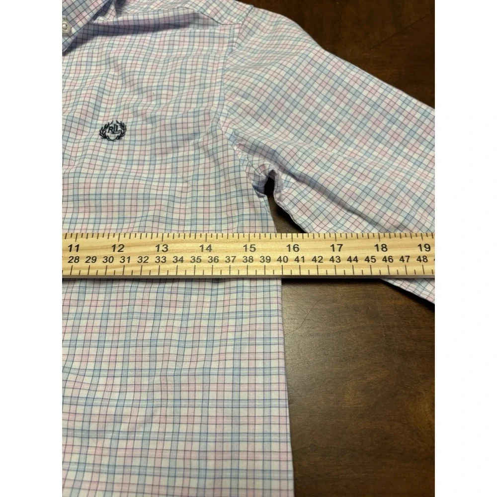 Lauren Ralph Lauren Girls/Boys Plaid Button Up Shirt Pink Blue Size 10 RLL Logo